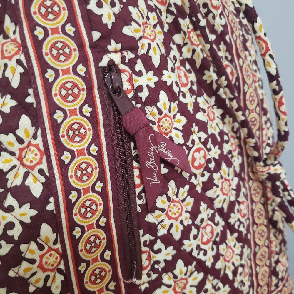 🌻HP Vera Bradley Drawstring Backpack Bag Burgandy Medallion Pattern - Picture 7 of 11